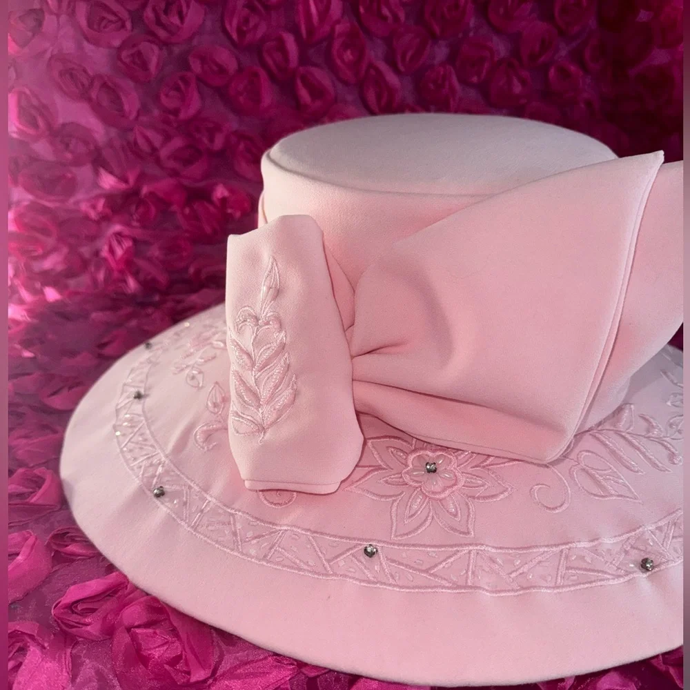 Elegant Pink Women's Hat Vintage Tea By Studio B - Picture 3 of 9